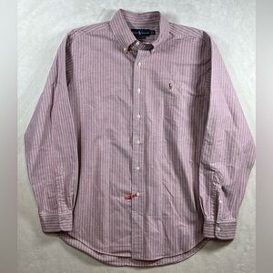 Polo Ralph Lauren Size Large Classic Stripe Oxford Trad Ivy Button Front Shirt